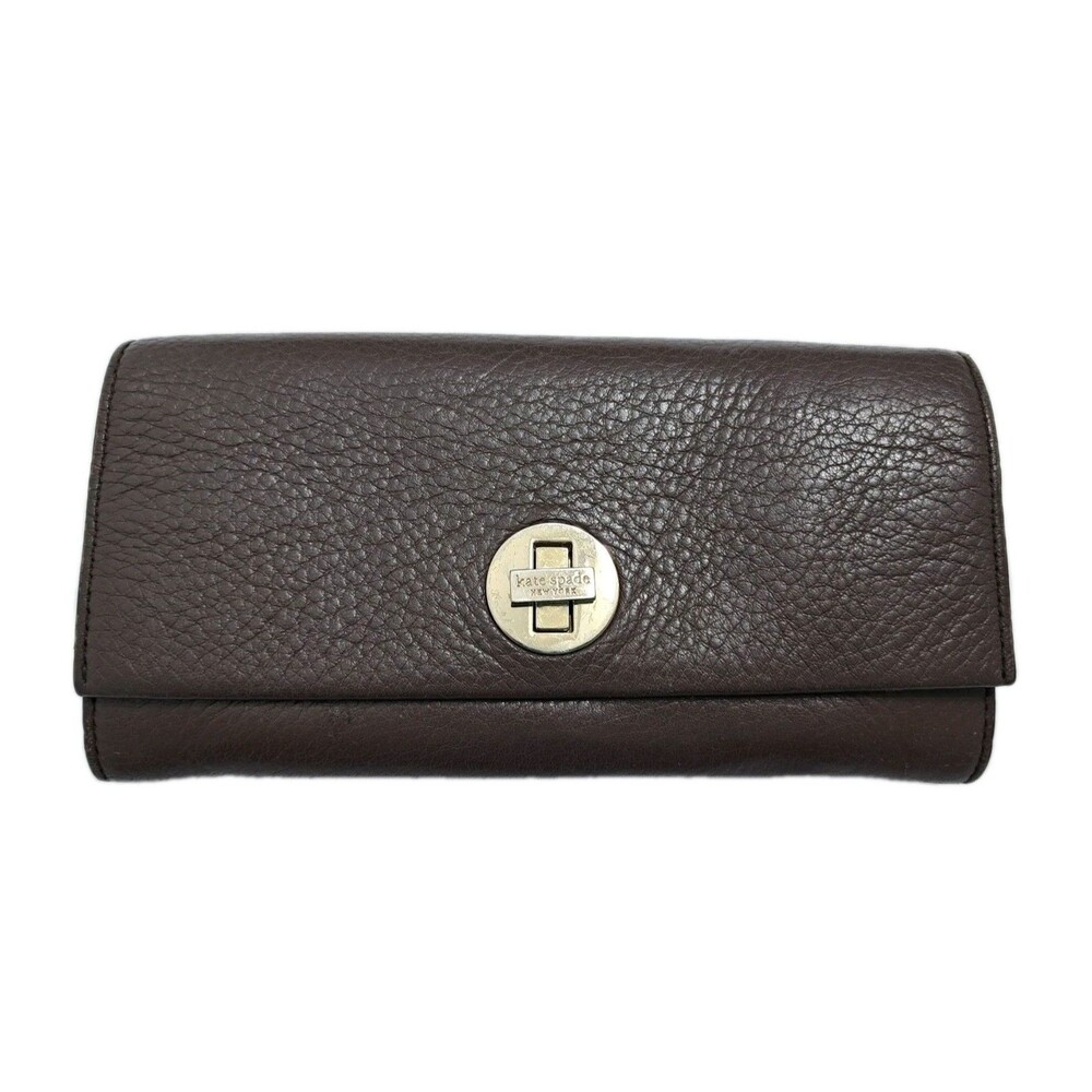 Vintage Kate Spade Wallet New York Brown Leather Turn Lock Closure Credit Card